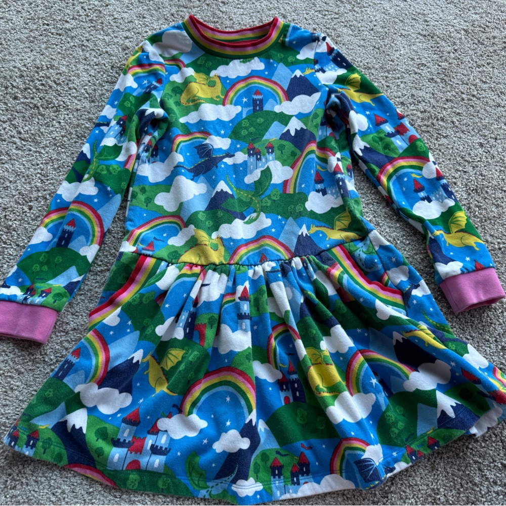 Mini Boden Girl's Fairytale Dragon Castle Pocket Sweatshirt Dress size 11-12